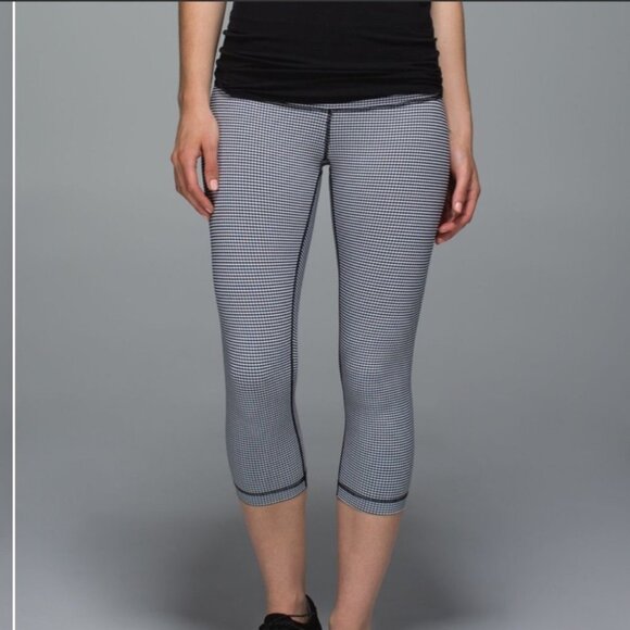 Lululemon Wunder Under Crop Leggings Gingham Luon White Blue - Picture 2 of 14